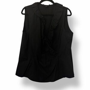 Lafayette 148 Ruffle Collar V-Neck Blouse Black